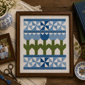 Fresh Tulip Quilt Blue Cross Stitch Pattern