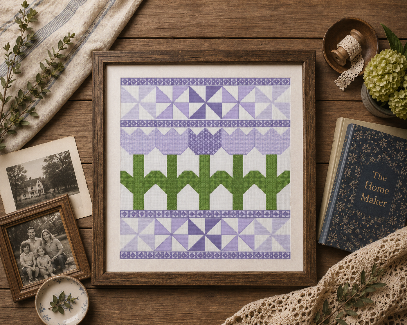 Fresh Tulip Quilt Purple Cross Stitch Pattern - Image 4