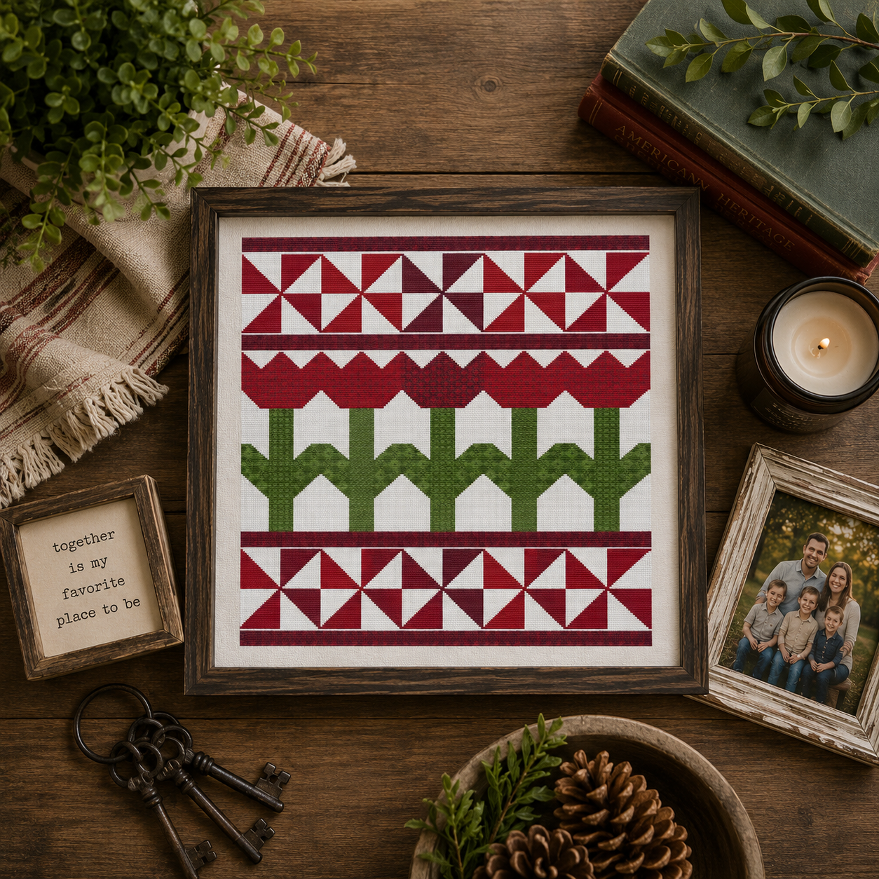 Fresh Tulip Quilt Red Cross Stitch Pattern