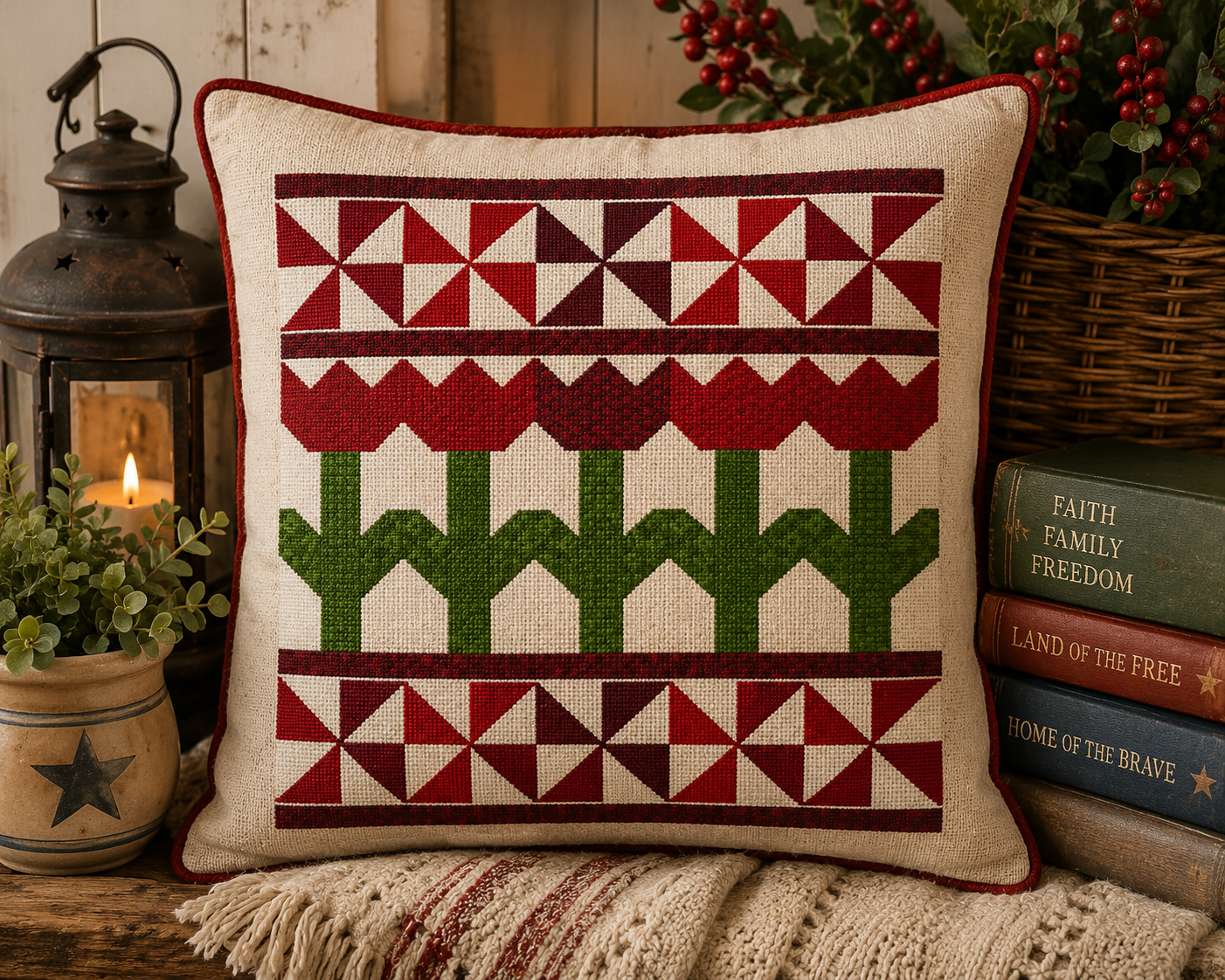 Fresh Tulip Quilt Red Cross Stitch Pattern - Image 4