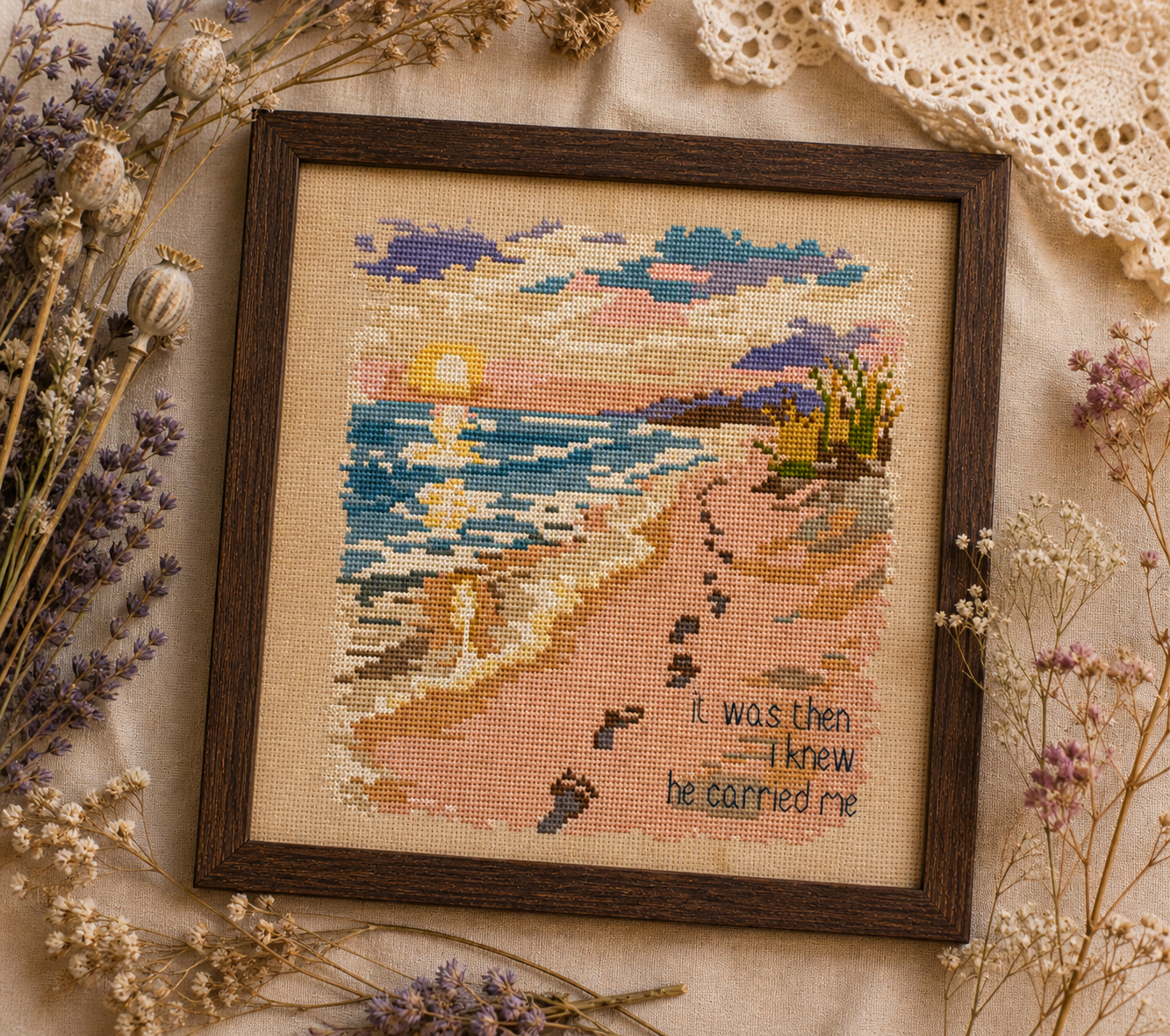 He Carried Me Cross Stitch Pattern