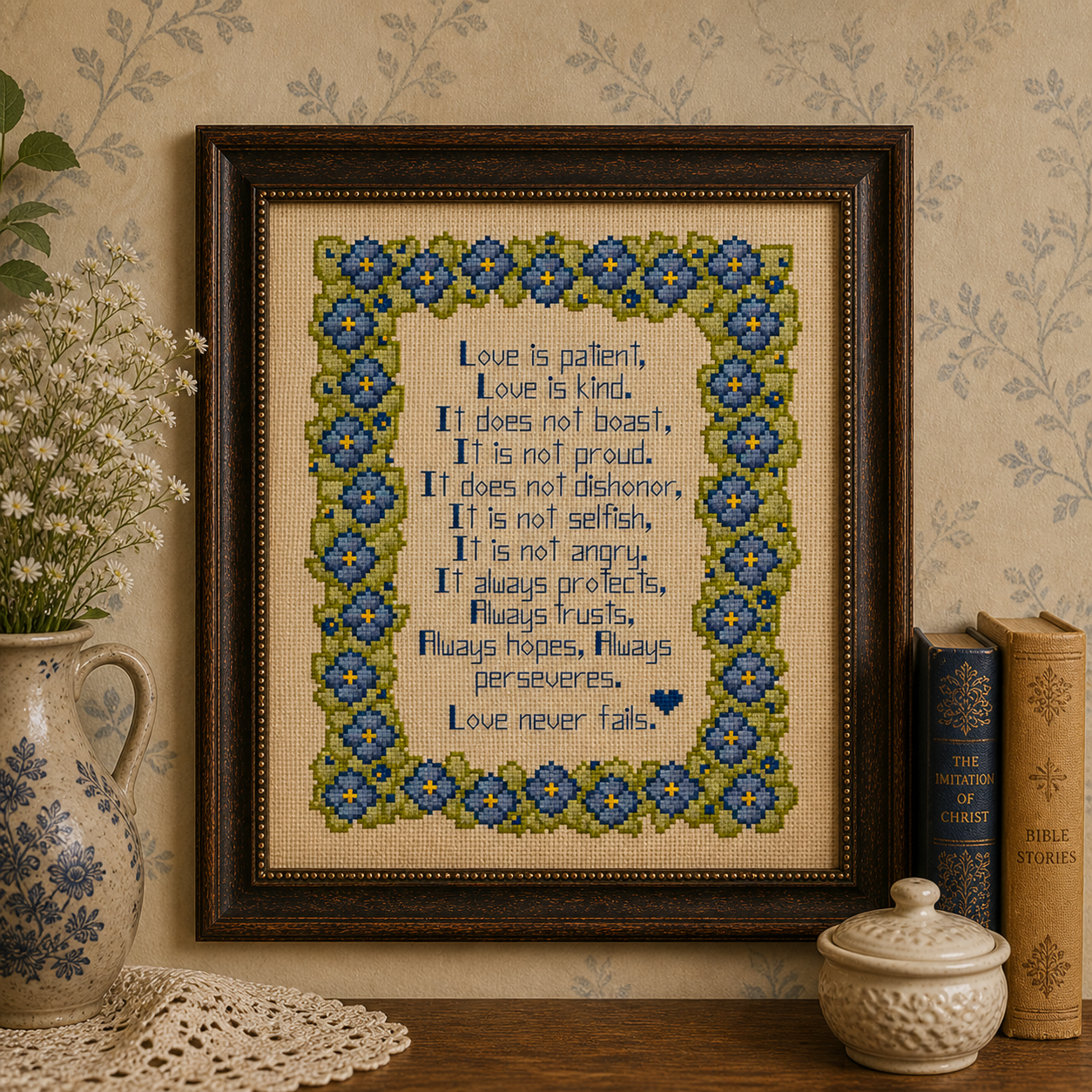 Patient Love Cross Stitch Pattern - Blue - Image 4