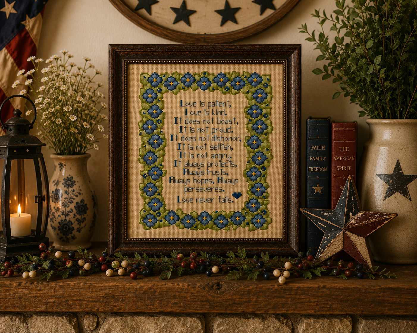 Patient Love Cross Stitch Pattern - Blue - Image 3