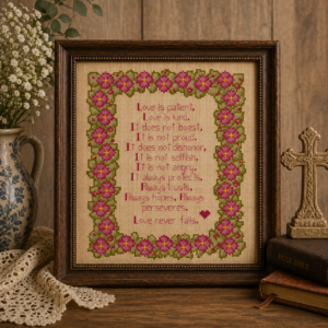 Patient Love Cross Stitch Pattern - Pink