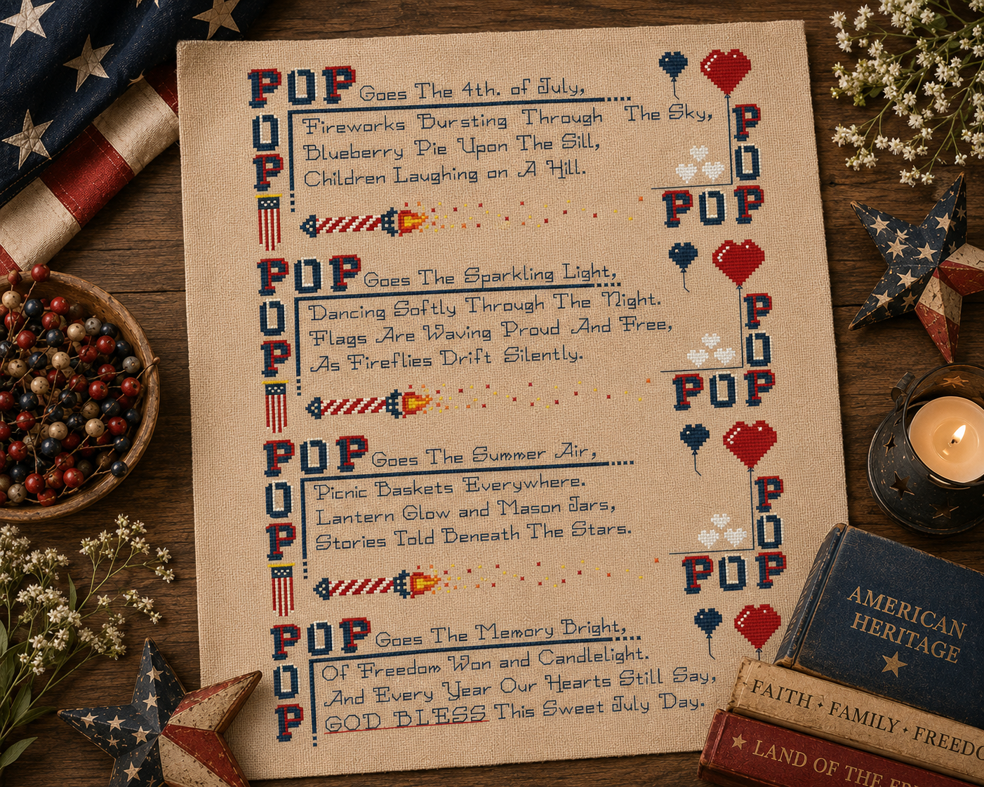 Pop Goes The Fourth Cross Stitch Pattern - Image 4