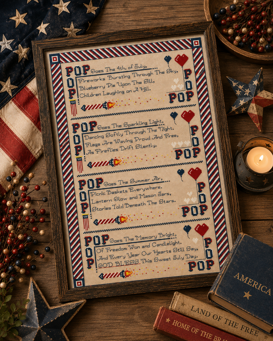 Pop Goes The Fourth Cross Stitch Pattern