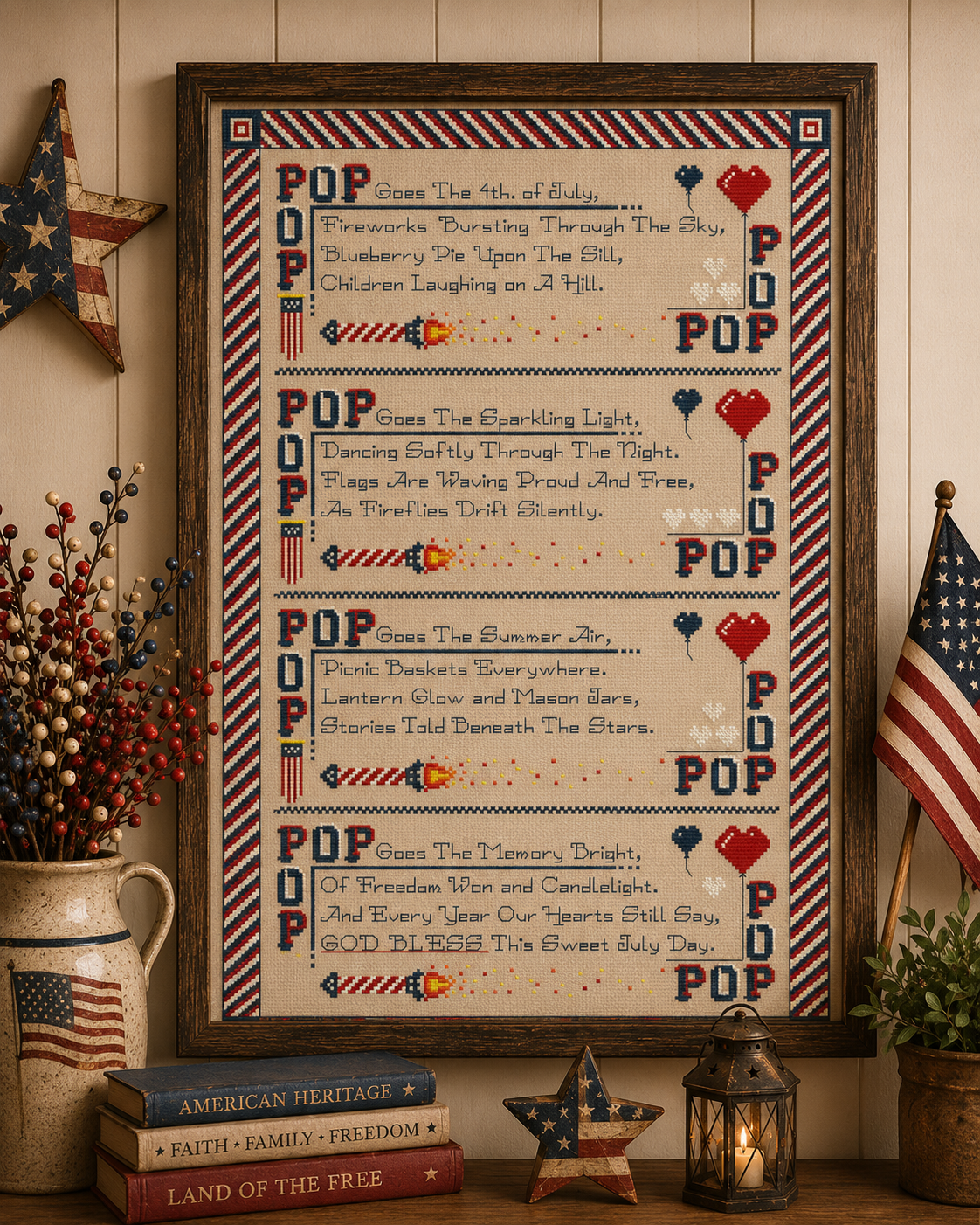 Pop Goes The Fourth Cross Stitch Pattern - Image 3