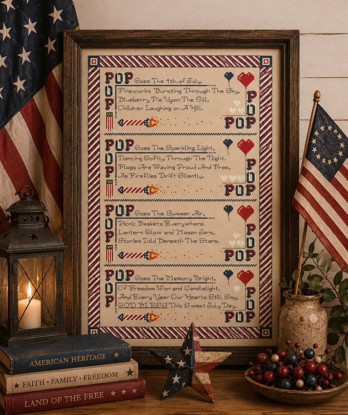 Pop Goes The Fourth Cross Stitch Pattern - Image 2