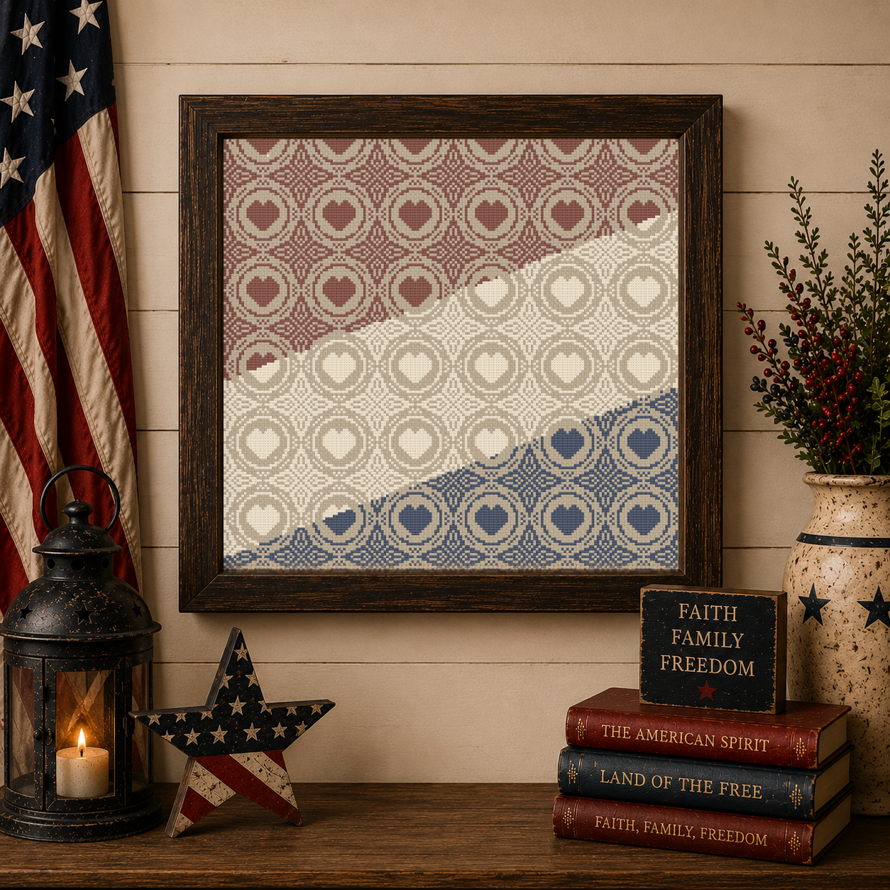 Quilted Red White and Blue Cross Stitch Pattern - Image 3