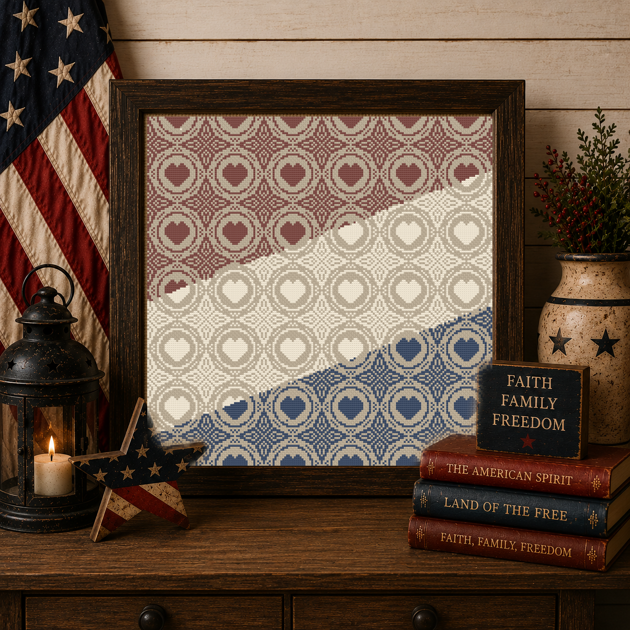 Quilted Red White and Blue Cross Stitch Pattern