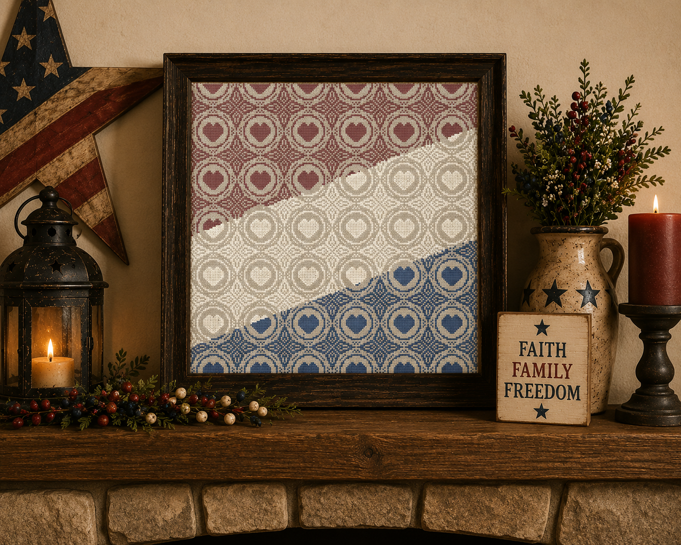 Quilted Red White and Blue Cross Stitch Pattern - Image 2