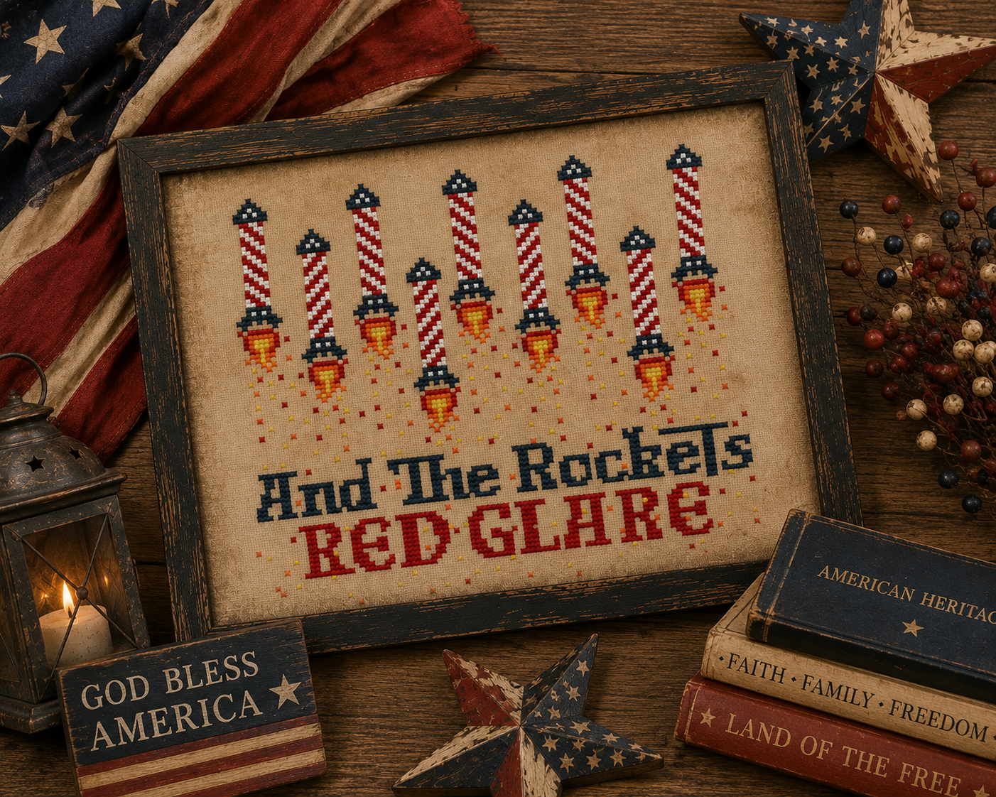 Rockets Red Glare Cross Stitch Pattern