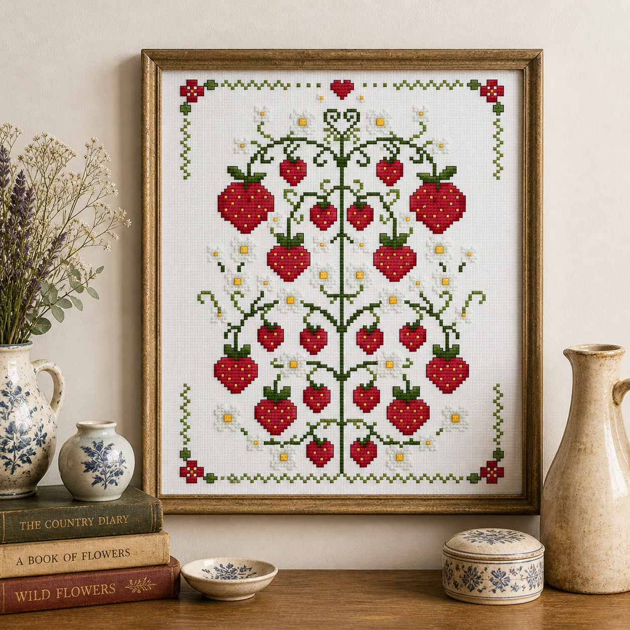 Strawberries on Vine Cross Stitch Pattern - Image 4