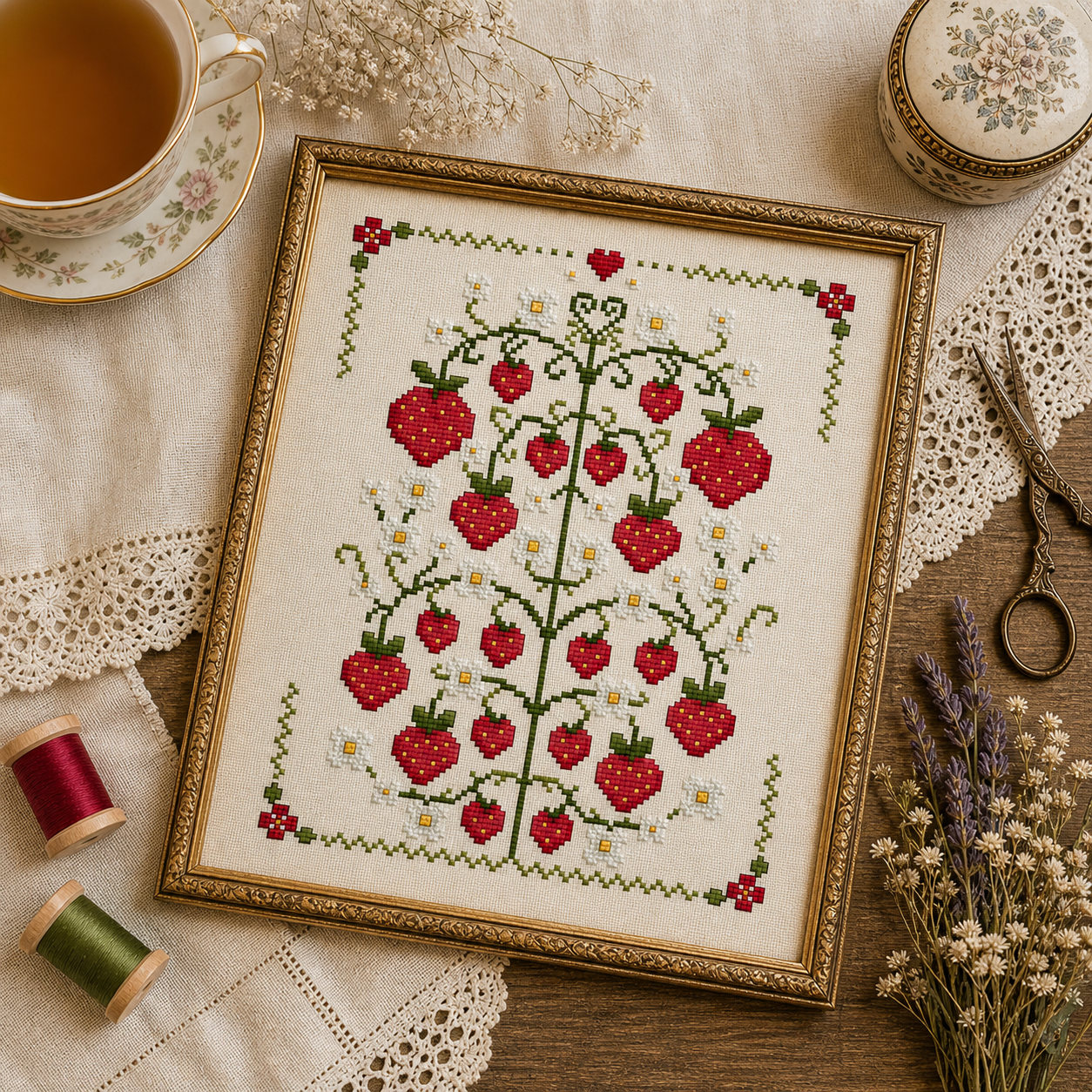 Strawberries on Vine Cross Stitch Pattern - Image 3