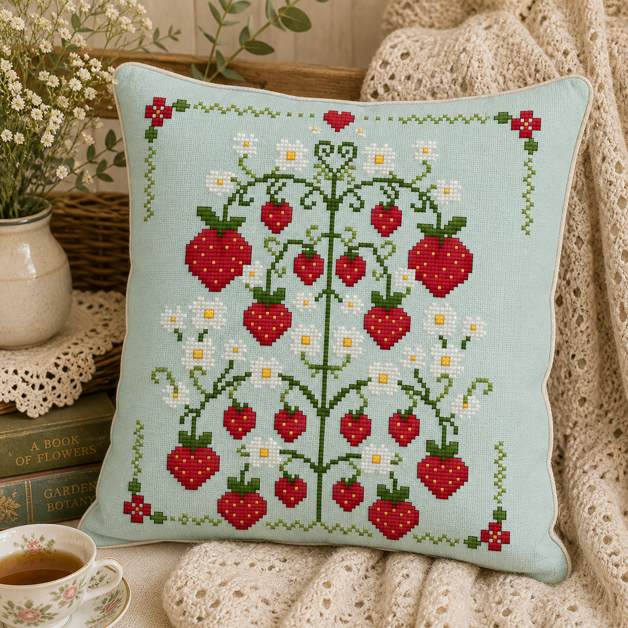 Strawberries on Vine Cross Stitch Pattern - Image 2