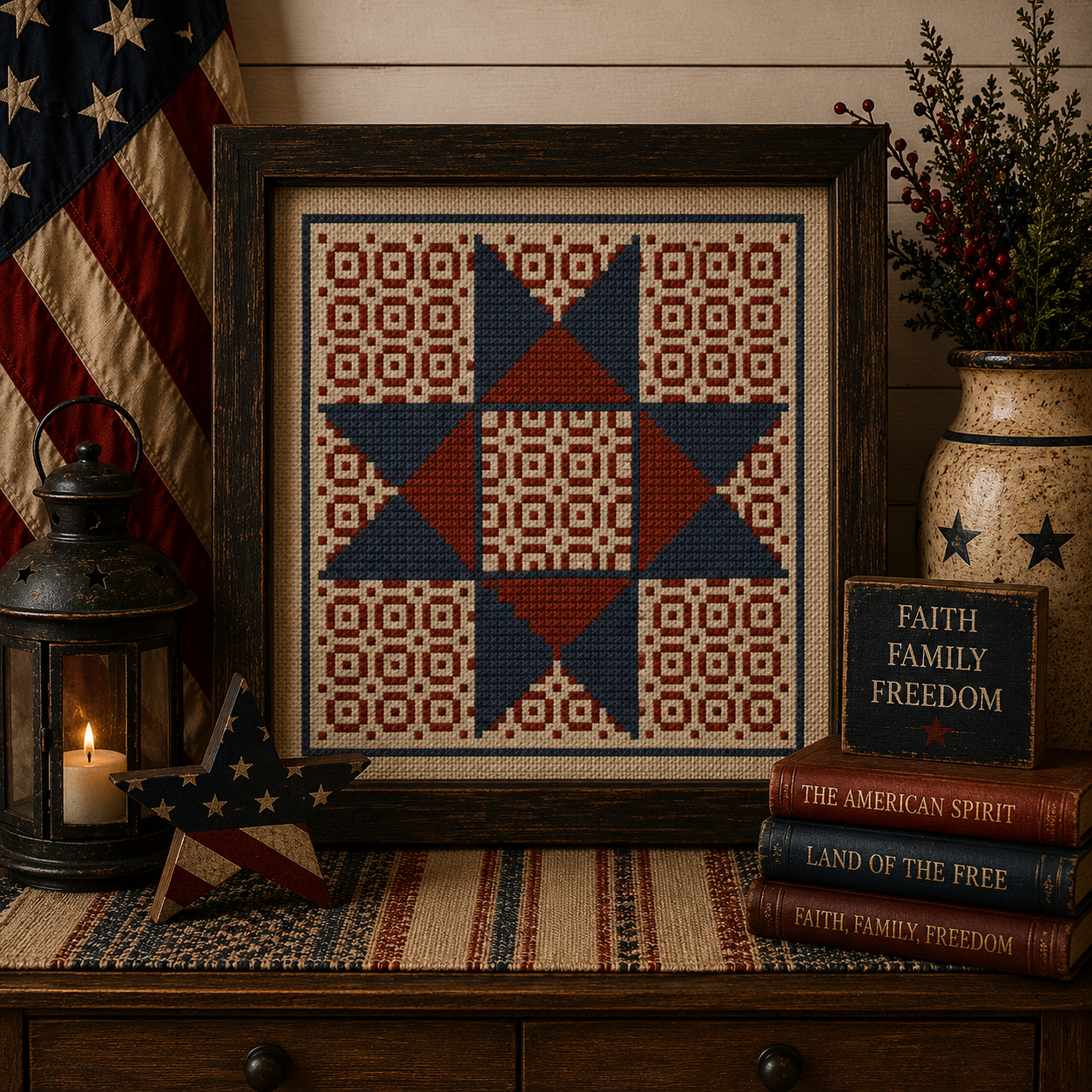 Vintage Ohio Star Patriotic Cross Stitch Pattern - Image 4