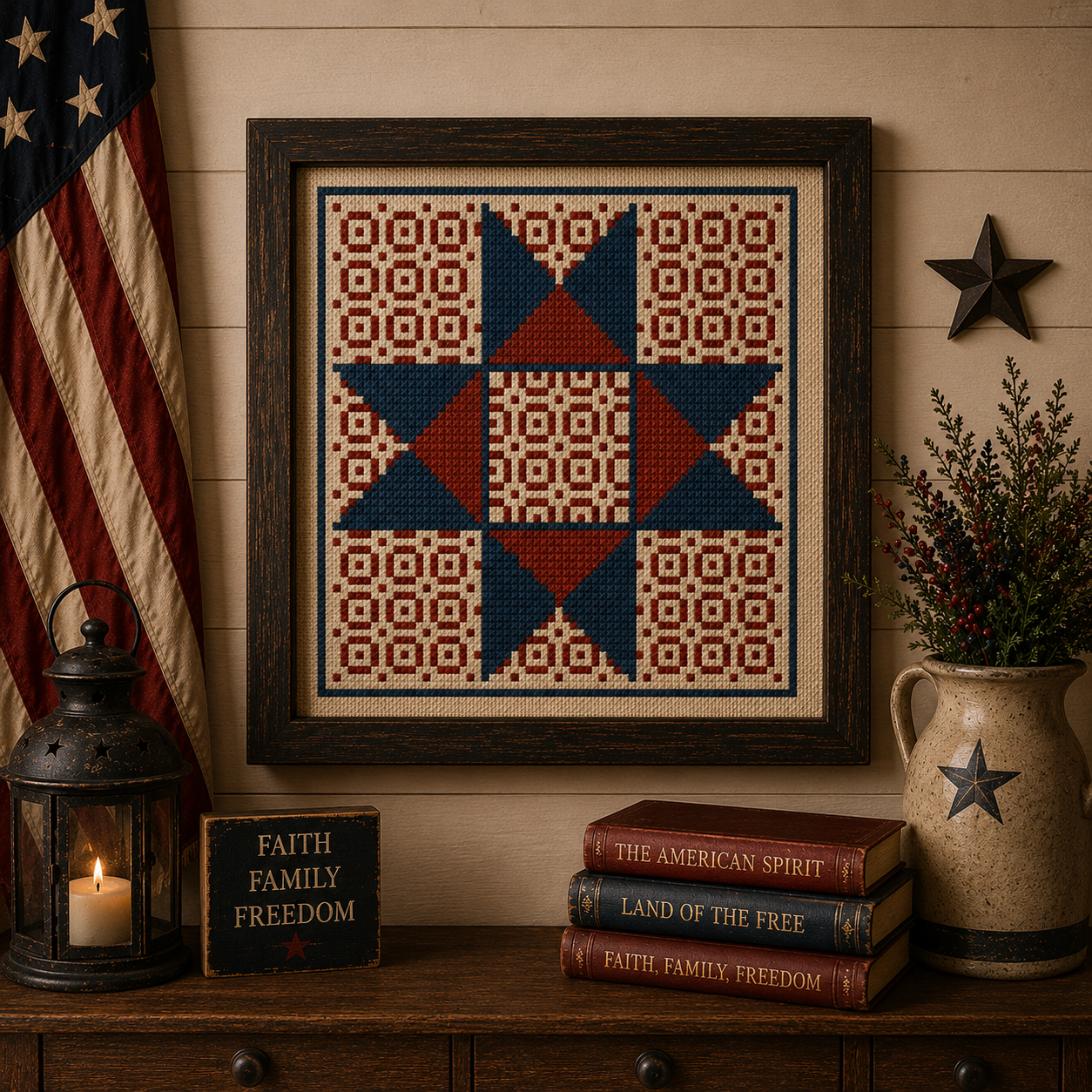 Vintage Ohio Star Patriotic Cross Stitch Pattern - Image 3