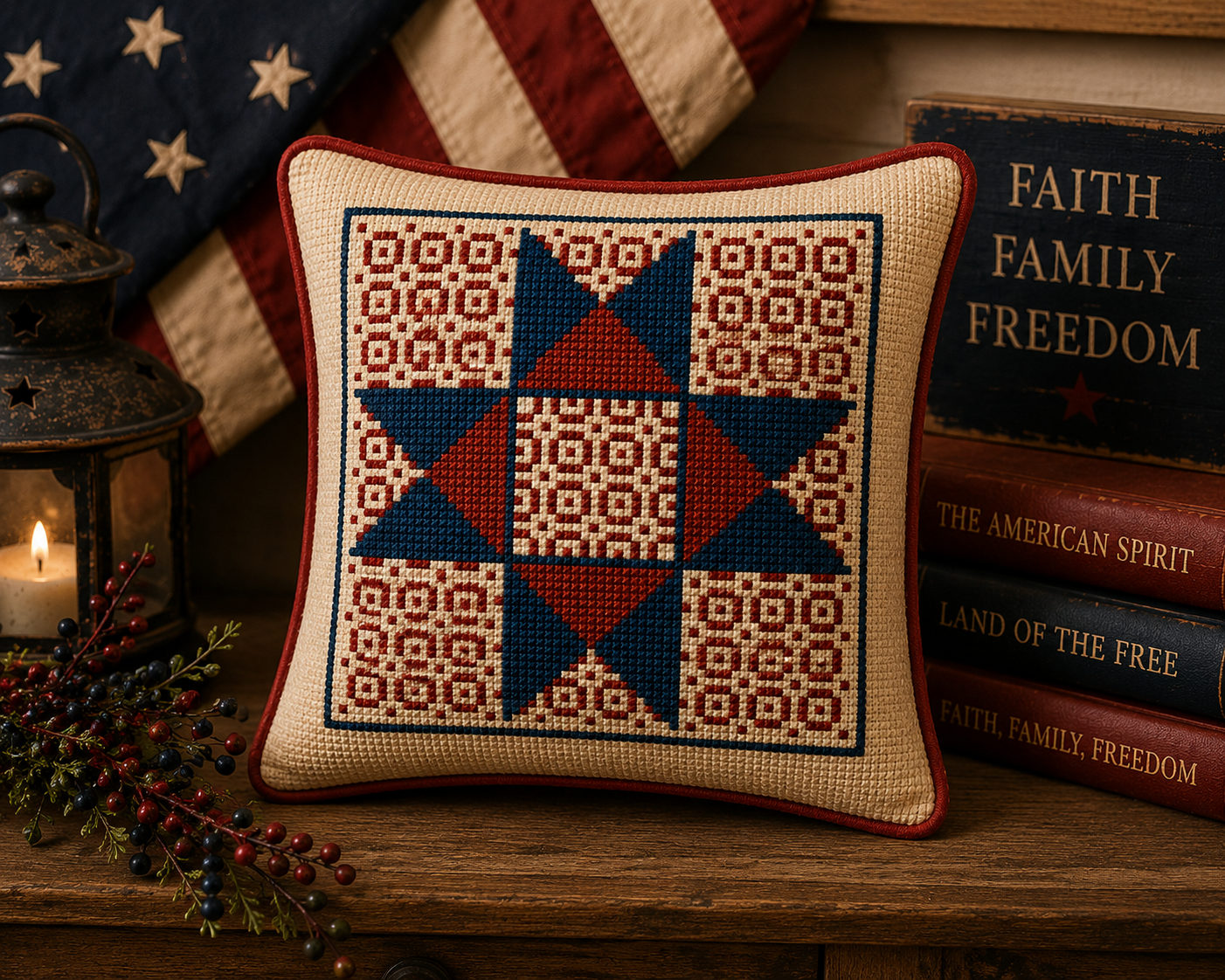 Vintage Ohio Star Patriotic Cross Stitch Pattern - Image 2