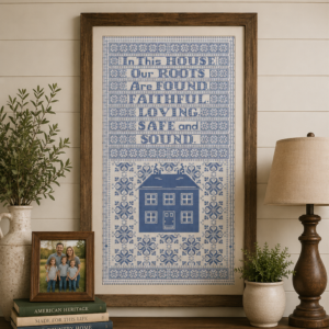 Safe and Sound Blue Cross Stitch Pattern